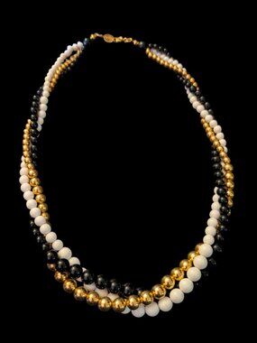 Napier Vintage Three Strand Wrapped 19.5" Black White And Gold Necklace